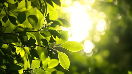 Aufkleber - Close-Up of Lush Green Leaves Backlit by Sunlight Creating a Natural Bokeh Effect : Generative AI