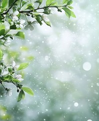 Poster - Serene Blossoming Spring Tree Branches with Snowy Background : Generative AI