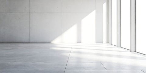 Poster - modern minimalist concrete room with sunlight streaming through large windows : generative ai
