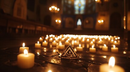 Wall Mural - Lit Candles Inside Church Creating a Warm and Peaceful Ambiance : Generative AI