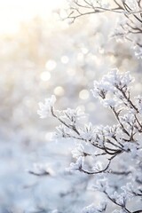 Aufkleber - Frozen Winter Branches with Snowflakes Sparkling in Sunlight for Seasonal Winter Wonderland Concepts : Generative AI