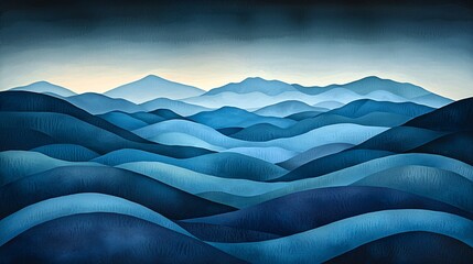 Wall Mural - Blue mountain range landscape, serene evening scene, nature wallpaper