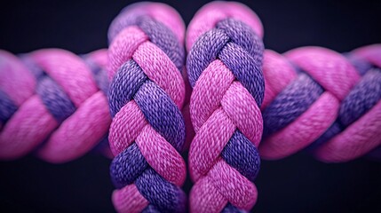 Sticker - Braided Pink and Purple Rope Close Up Texture Design Decorative Knot Craft Art Intertwined Strands.