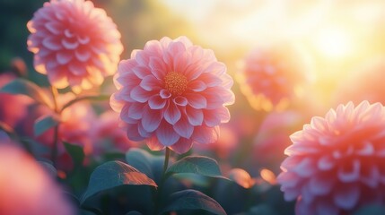 Sticker - Pink dahlias sunset garden bloom nature