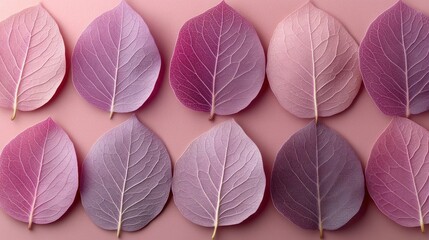 Canvas Print - Pink leaves arranged on pastel background