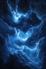 Wall Mural - the image is a beautiful blue sky with clouds and stars. the sky is filled with a sense of wonder an