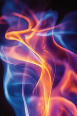 Poster - Abstract swirling smoke with vibrant orange and blue colors on a dark background