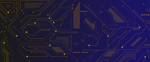 Poster - Vector technology lines circuit and dots on blue engineering technology concept vector panorama background.