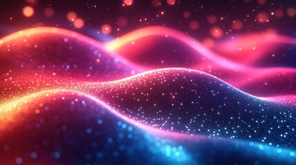 Wall Mural - Red blue glowing particles wave abstract background