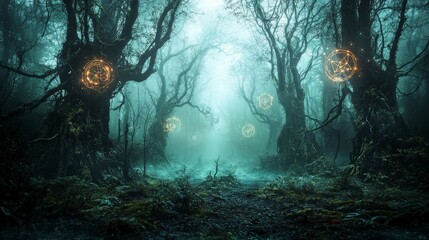 Aufkleber - Mystical enchantment in a soulful forest ethereal landscape digital art dreamlike environment serene atmosphere