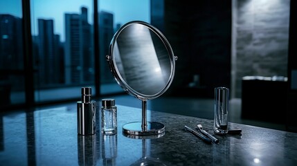 Poster - Reflecting secrets a mirror's glimpse into hidden realities in a modern urban setting