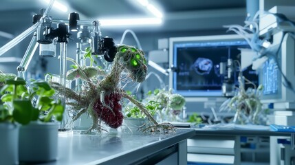 Aufkleber - Biotechnology breakthrough innovative lab experiments with genetically modified organisms in a futuristic high-tech setting