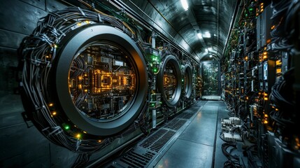 Aufkleber - Breathing computers innovative computer systems in a futuristic tech facility industrial environment wide-angle perspective