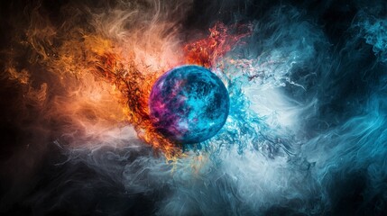 Poster - Vibrant breathing planets emerge in cosmic burst outer space digital artwork nebulous environment abstract viewpoint