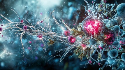 Poster - Cellular communication between cells in a dynamic environment scientific visualization abstract conceptual art