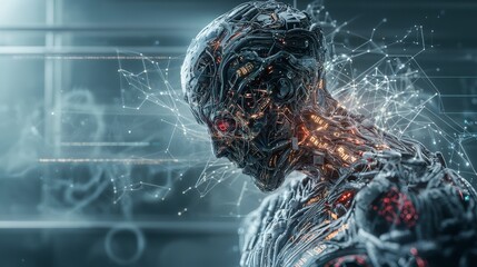 Poster - Cybernetic tissue exploring a biomechanical organism with human features in a futuristic sci-fi setting