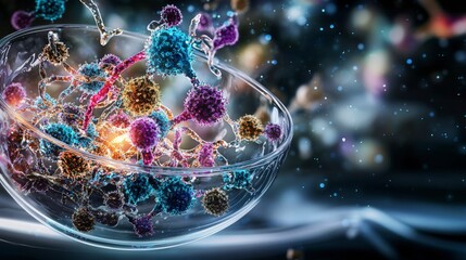 Fototapete - Dancing bacteria in a petri dish microbial study laboratory setting close-up view science exploration