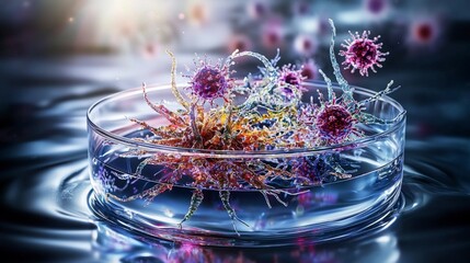 Fototapete - Dancing bacteria in a petri dish microscopic study laboratory close-up scientific exploration