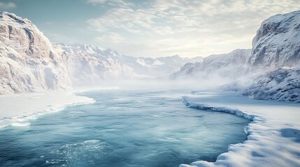 Beautiful winter landscape snow covered trees mirrored frozen water picturesque scenery