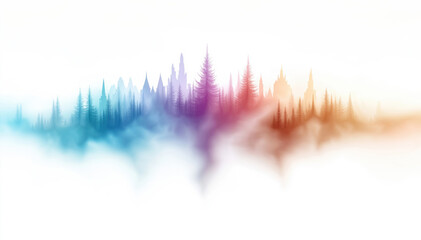 Poster - Abstract representation of colorful forest silhouettes against a white background