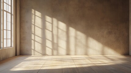 Wall Mural - Sunlit empty room with large window and textured wall.