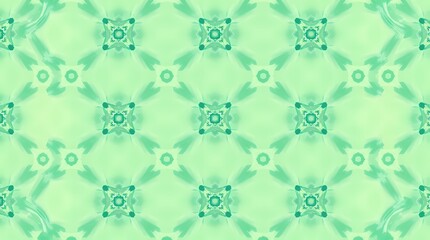 Poster - Colorful abstract pattern with shades of green in repeating floral design. Generative AI