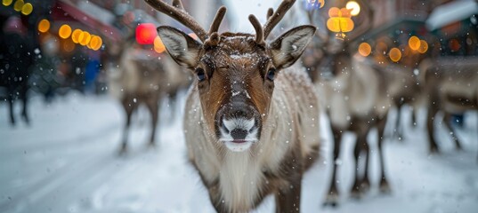 Wall Mural - Charming frosty reindeer parade  a magical winter celebration filled with joy and festive spirit