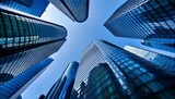 Reflective skyscrapers, business office buildings.
