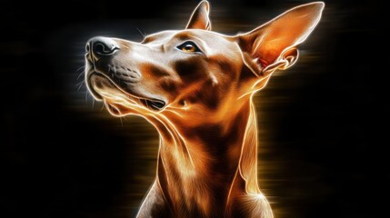 Wall Mural - Glowing portrait of a majestic dog, illuminated against a dark background, showcasing its elegant features and powerful stance.