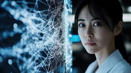 Poster - Innovative technology analysis futuristic lab digital portrait high-tech environment close-up data visualization