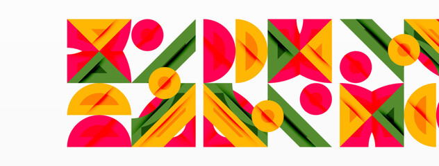 Wall Mural - Abstract geometric background with shapes, featuring circular and rounded elements. Bold contrast, smooth gradients, dynamic composition, futuristic style