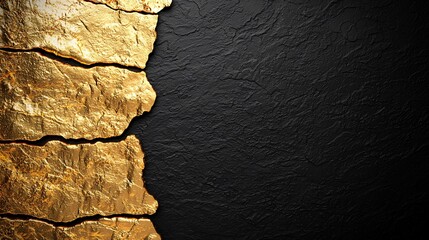 Wall Mural - Eroded Gold Stone Border Against Dark Slate Surface Geological Composition Display.