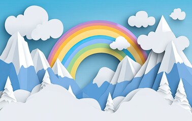 Wall Mural - A blue sky with white clouds and a rainbow background