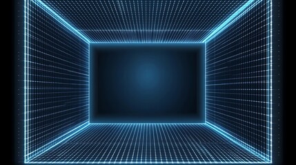 Poster - digital cube, glowing lines, dark background, tech presentation
