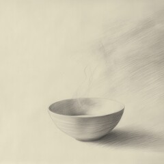 Poster - Steaming bowl, simple drawing with pencil. Food illustration. Calm, plain style