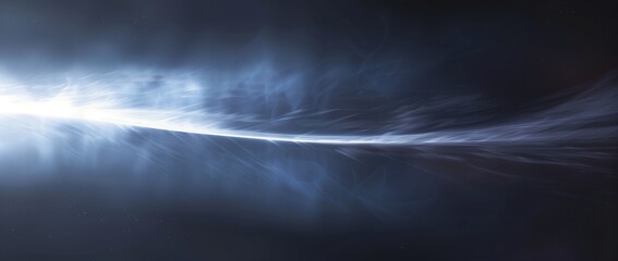 Poster - Abstract light rays in space, with a blurred background of dark blue and white.