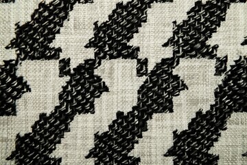 a close-up of the houndstooth pattern on fabric, highlighting its intricate and geometric design.