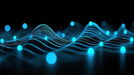Poster - Dynamic blue wave patterns abstract digital art virtual environment high-tech visuals artistic perspective conceptual representation
