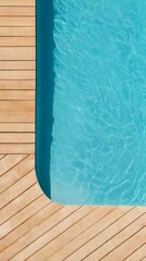 Aufkleber - Wooden decked resort swimming pool gleaming with blue water, inviting peaceful atmosphere and tranquil summer relaxation in slow motion luxury retreat setting
