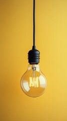 Wall Mural - Bright vintage light bulb hanging against a vivid yellow background for interior decor