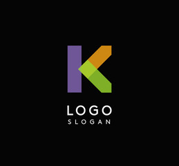 Aufkleber - Colorful geometric letter K with overlapping shapes, modern vibrant logo design for tech company, creative agency, architecture design studio, startup looking bold brand identity. Vector illustration