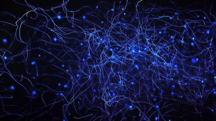 Fototapete - A luminous network of blue lines and dots set against a dark backdrop.