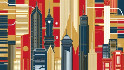 Aufkleber - Cityscape with Skyscrapers and Buildings