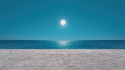 Wall Mural - sun in natural phenomena theme, brilliant midday sun shines over deep blue ocean and sandy shore