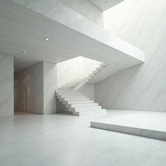 Aufkleber - White Stairway in a Modern Building with Marble Accents