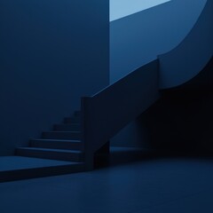 Aufkleber - Minimalist Blue Staircase with Shadow Effect