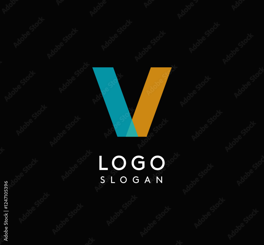 Colorful geometric letter V with overlapping shapes, modern vibrant ...