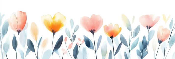 Aufkleber - Colorful watercolor illustration of blooming flowers in a serene garden setting during springtime. Generative AI