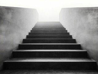 Aufkleber - Empty Stairs in Black and White with Light at the End