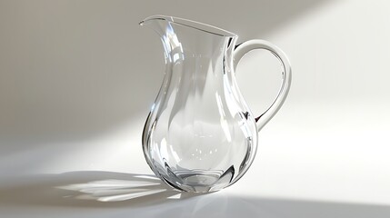 Wall Mural - A clean glass pitcher with a curved spout on a white background